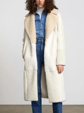 A.L.C. Cream Faux-Shearling Long Coat with Contrast Collar